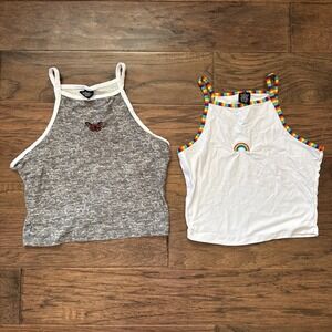 Crop Tank Top Butterfly Rainbow Y2K 90s Festival Boho Spaghetti Strap Medium